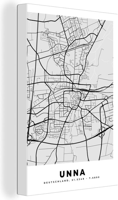Canvas Schilderij Kaart - Plattegrond - Duitsland - Unna- Stadskaart - 20x30 cm - Wanddecoratie