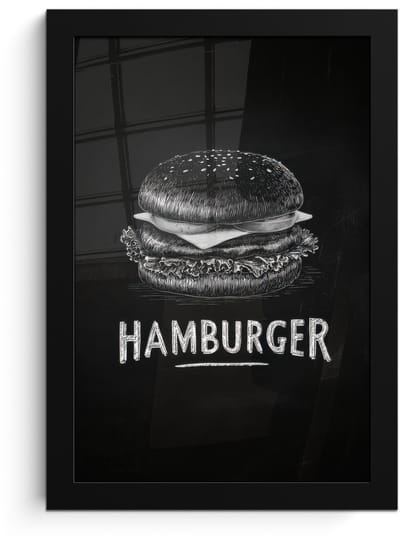 Poster in lijst - Fotolijst 20x30 cm - Posters - Hamburger - Krijttekst - Zwart - Wit - Posterlijst zwart - Decoratie - Wanddecoratie woonkamer - Muurdecoratie slaapkamer