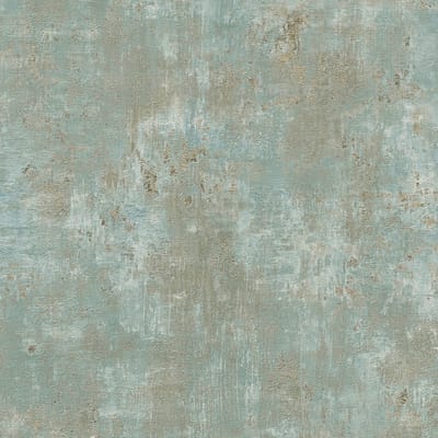 Pleister-look behang Profhome 396704-GU vliesbehang hardvinyl warmdruk in reliëf gestructureerd met structuur en metalen accenten groen blauw goud 5,33 m2