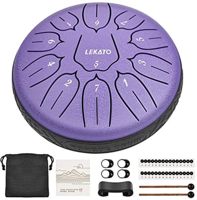 Tongtrommel - Handpan drum - Meditatie en yoga - 11 tonen D majeur - 6 inch - Paars