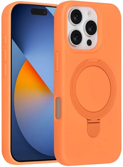 Backcover Hoesje Geschikt voor: iPhone 16 Pro Volledig Dekkende Schokbestendige Siliconen Backcover met Ringstandaard – 360° Bescherming - Tangerine Orange