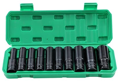 Dailygoods- Doppenset 10-delig - 1/2 inch Aandrijving - Diepe Doppen - Koolstofstaal - Corrosiebestendig - Voor Professioneel/Doe-het-zelf Gebruik - Sleutelset