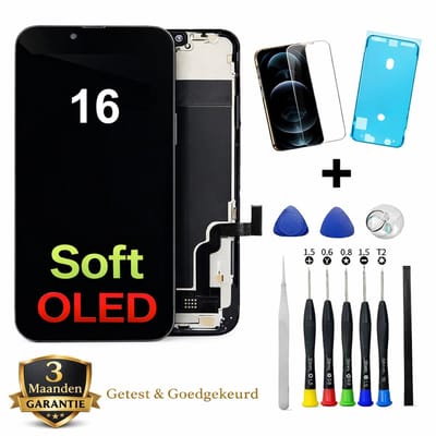 iPhone 16 OLED Scherm Vervanging – Premium Soft OLED Display – Inclusief Complete Reparatieset, Gereedschap, Screenprotector en Plakstrip