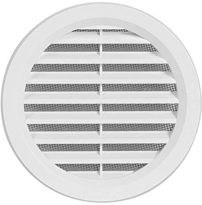 Rond kunststof ventilatierooster met flens en insectenbescherming - Dekmaat 130 mm