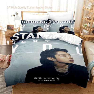 Jeon Jung Kook Album Beddengoed Set Eenpersoons Twijfelaar Volledig Queen King Size Bed Set Volwassen Jongens Slaapkamer Dekbedovertrek Sets Hoeslakenset 2-2 US King(264*228cm)3pcs