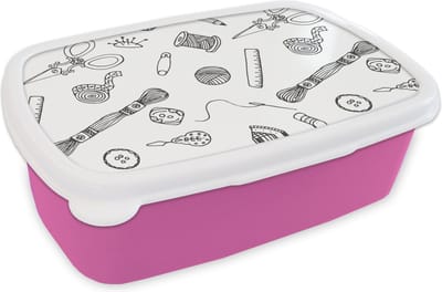 Broodtrommel Roze - Lunchbox - Brooddoos - Breien - Naaien - Patronen - Wol - 18x12x6 cm - Kinderen - Meisje