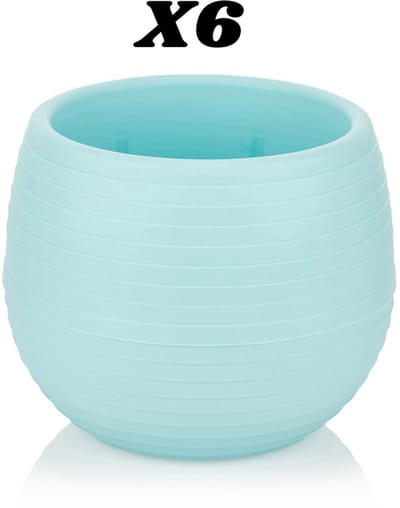 6st ronde cactus bloempotten blauw 10cm met wateropvang drainage UV-bestendige sierpotten