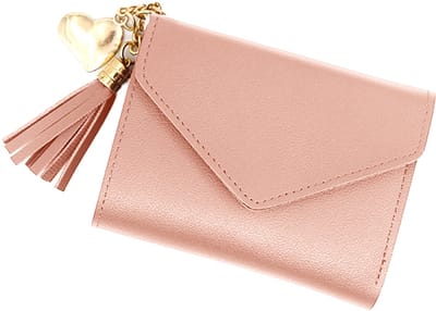 longziming -Compacte Damesportemonnee – Kleine PU Leren Kaartenhouder & Mini Bifold Portemonnee met Druksluiting – Lichtgewicht Reisportemonnee voor Dagelijks Gebruik – Roze