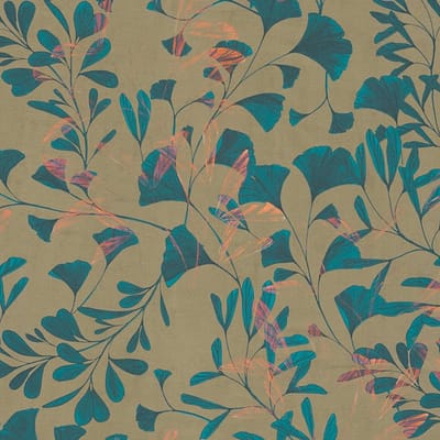 Natuur behang Profhome 782232-GU vliesbehang hardvinyl warmdruk in reliëf glad met bloemmotief mat bruin turkooisblauw roze 5,33 m2