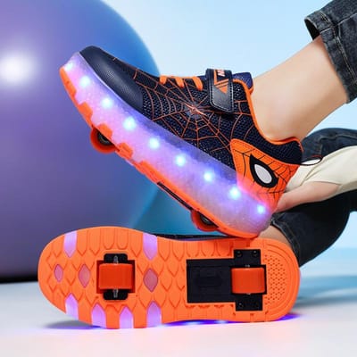 Spinnenweb Wegren Schoenen Jongens en Meisjes Studenten Licht LED Licht Oplaadbaar Licht Schoenen Skates 32 black