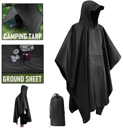 Regenjas - Poncho Regen - Opvouwbare - Unisex - Winddicht en Waterdicht - 145x107cm - met Gratis Draagtas- Multifunctionele Regenjas - Zwart