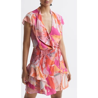 Reiss Marseille Printed Mini Dress — Pink/coral Size: 10 | Mini Dresses Outlet | Dames | Roze