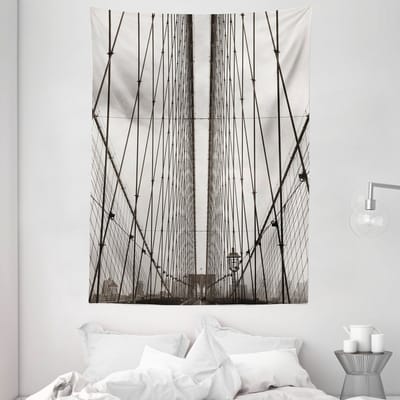 ABAKUHAUS New York Wandtapijt en Sprei, Brooklyn Bridge Kabelmotief, 110 x 150 cm, stof- en zwartbestendig