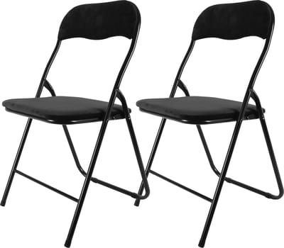 Klapstoel Zwart Fluweel – Set van 2 – Inklapbare Stoelen – Opvouwbare Stoel – Belastbaar tot 120 kg – Zithoogte 44 cm – Metalen Frame – Extra Zitplaats