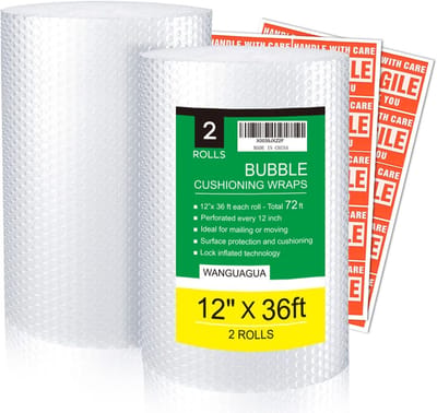 2 Pack 12" x 36" Bubblewrap - 72 Inch Totaal - Geperforeerd elke 12 Inch - Milieuvriendelijke Verpakkingsmateriaal voor Verhuizingen en Verzendingen