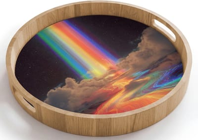 Dienblad rond 40x40 cm - Schootdienblad hout - Regenboog - Verticaal - Sterrenhemel - Wolken - Borrelplank rechthoek - Plateau houten dienbladen