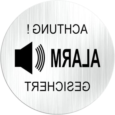 Waarschuwingssticker Alarm - Beveiligingsbord - Object Beveiligen - Geborsteld Aluminium - Ø 10 cm - Zilver