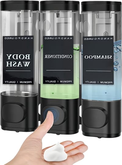 Wandmontage zeepdispenser met 3 compartimenten, 300 ml, voor shampoo, douchegel en handzeep zonder boren