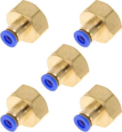 Luchtaansluitingen Push to Connect 1/4 inch binnendraad snelkoppeling voor luchtcompressor, pneumatische systemen en kunststof metaal 5 stuks blauw goud tint