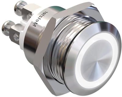 Drukknop met LED - Tastschakelaar Schakelaar - Industriële Bediening - IP67 IK10 Roestvrij Staal - 19mm Inbouw - Wit