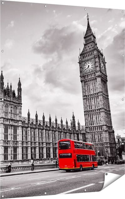 Gards Tuinposter Rode Bussen in Londen - Retro - 120x160 cm - Tuindoek - Tuindecoratie - Wanddecoratie buiten - Tuinschilderij