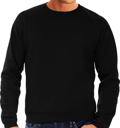 Grote maten sweater / sweatshirt trui zwart met ronde hals voor heren - zwarte - basic sweaters XXXL