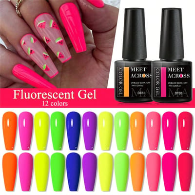 Set van 12 fluorescerende jelly nagellakken, HEMA- en TPO-vrij, 7 ml neonkleuren, langdurige soak-off UV-gel nagellak, geschikt voor lente/zomer manicures, doe-het-zelf nagelkunst, thuis en in de salon.