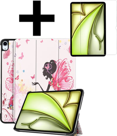Hoes - Geschikt voor Apple iPad Air (2024/2025/2026) - 11 inch - Met Screenprotector - Trifold Bookcase - Hard Cover - Hardcover Book Case - Tablet Hoesje - Elfje