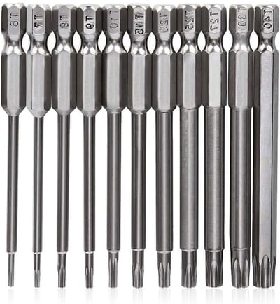 SnelShoppen - Torx Schroevendraaier Set T6-T40, 11 Delig, Magnetische Bits, S2 Staal, 100mm, 1/4 Inch Hex Shank, Voor Klussen, Reparaties en Onderhoud