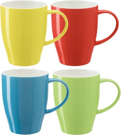 Bellatio Design Koffie mokken/bekers Paris - 4x - porselein - multi kleuren - 350 - stijlvolle vorm