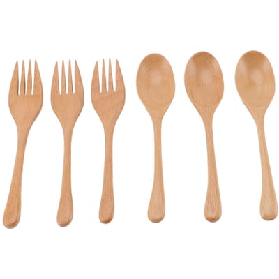 3 Sets Houten Vork en Lepel Japanse Stijl Beukenhout Bestekset voor Familiediner
