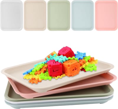 Rechthoekige Plastic Serveertray 30x23 cm, Multikleur, Antislip Voedselbak voor Keuken, Eetkamer, Hotel en Restaurant, Set van 10 Stuks
