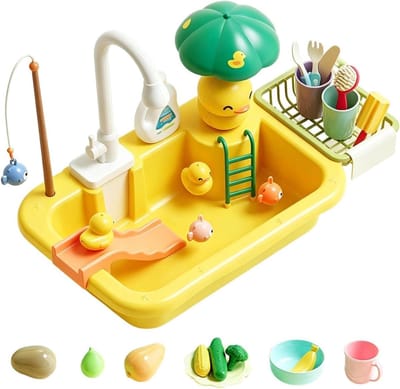 Kinder Watertafel - Buitenspeelgoed - Waterpret - Interactief Pomp Systeem - 40 x 12 x 28.5 cm - Geel