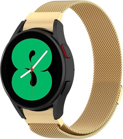 By Qubix - Milanese bandje (ronde connector) 20mm - Goud - Geschikt voor Samsung Galaxy Watch 7 (40 & 44mm) - Galaxy Watch FE - Galaxy Watch 6 - Galaxy Watch 6 Pro - Galaxy Watch 5 - 5 Pro - Galaxy Watch 4 - 4 Classic