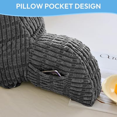 Rugkussen & Leeskussen 80x40x55 cm met Armleuningen – Pauwhome CozyBack Comfort Rugleuningkussen voor Bed & Bank – Ondersteunend Bedkussen voor Lezen, TV Kijken & Ontspannen – Grijs – Pauwhome