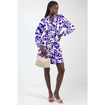 Bloemrijke V-hals Mini Hemdress met Ceintuur