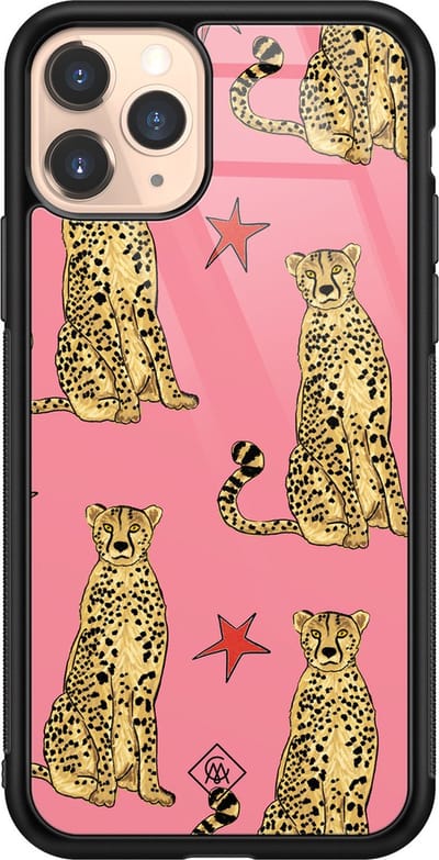 Casimoda® hoesje - Geschikt voor iPhone 11 Pro - The Pink Leopard - Luxe Hard Case Zwart - Backcover telefoonhoesje - Roze