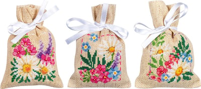Vervaco - Kruidenzakje kit - Lentebloemen set van 3 - PN-0196584 - Borduren - Borduurpakket - Borduurpakket volwassenen - Borduurpakket kind