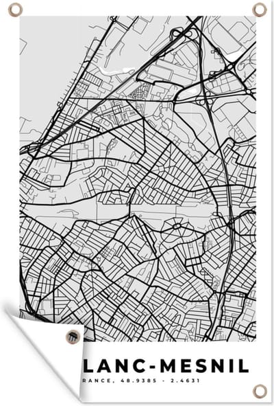 Muurdecoratie Kaart - Stadskaart - Frankrijk - Le Blanc-Mesnil - Plattegrond - 120x180 cm - Tuinposter - Tuindoek