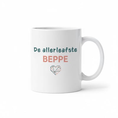 “De Allerliefste Beppe” Mok – Lief Oma Cadeau met Hartje – 330 ml Keramische Koffiemok