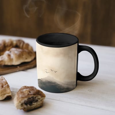 Magische Mok - Foto op Warmte Mokken - Koffiemok - Landschap - Japandi - vogel - Magic Mok - Beker - 350 ML - Theemok