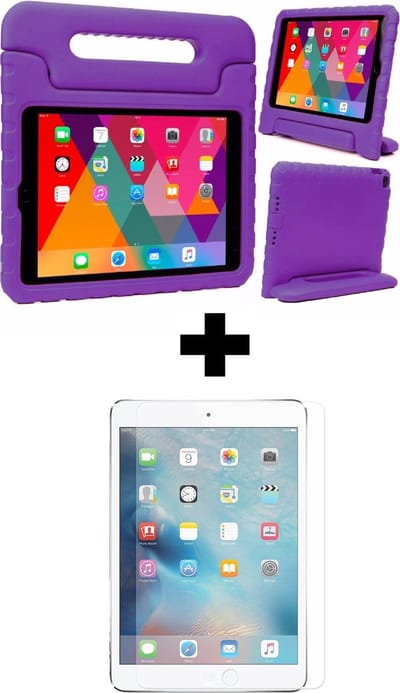 Hoesje - Geschikt voor Apple iPad 5 (2017) - 9.7 inch - 5e Generatie - Met Screenprotector - Kinderhoes - Shockproof Bumper - Kidsproof Case - Tablethoes - Kinder Hoes Cover - Paars