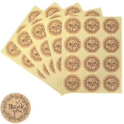 120x Thank You Stickers Op Vel - 35mm - Thank You Beige - Sluitsticker - Sluitzegel - Cadeau Sticker - Mix - 120 Stuks