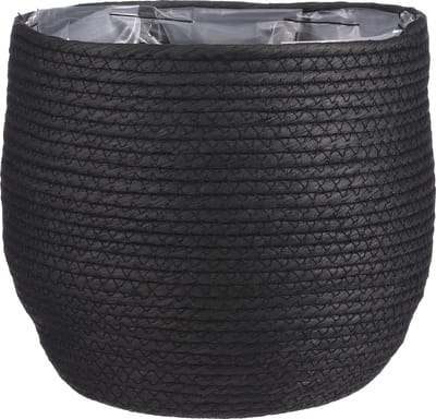 Mica Decorations Bloempot - rotan - zwart - jute - 26 x 24 cm - Met plastic binnenkant