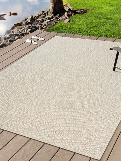 the carpet Kansas – robuust in- & outdoor vloerkleed met natuurlijk cirkelpatroon, weatherproof & UV-bestendig, crème cirkel 60 x 180 cm