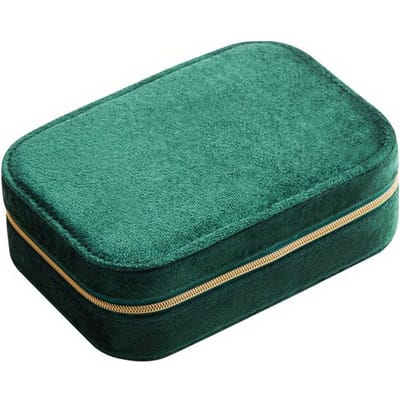 1 Prachtige Stijl 3-laags Velvet Sieradendoos met Rits - Veelzijdige Rechthoekige Opbergdoos met Kettinghaak voor Oorbellen, Kettingen, Ringen donkergroene kleur
