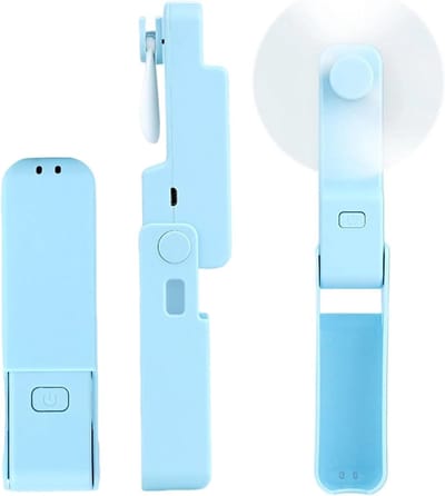 3‑in‑1 opklapbare lichte oplaadbare mini‑zakventilator voor thuis, kantoor en reizen, blauw