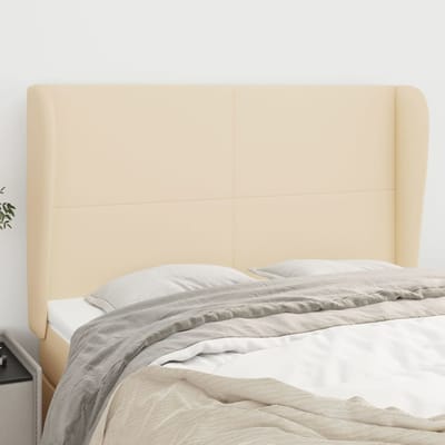 vidaXL - Hoofdbord - met - randen - 147x23x118/128 - cm - stof - crèmekleurig