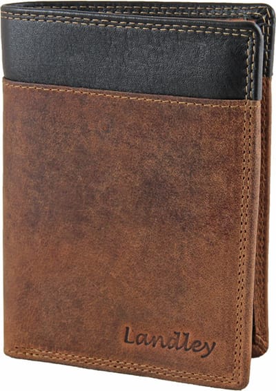 Landley Leren Billfold Unisex Portemonnee Staand - Hunter Leer - Dames en Heren - Bruin Duo-tone