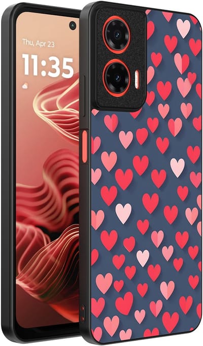 Smartphonica Telefoonhoesje Geschikt voor Motorola Moto G35 met Roze en Rode Hartjes Opdruk - TPU Backcover Case With Rosé and Red Heart Design geschikt voor Motorola Moto G35